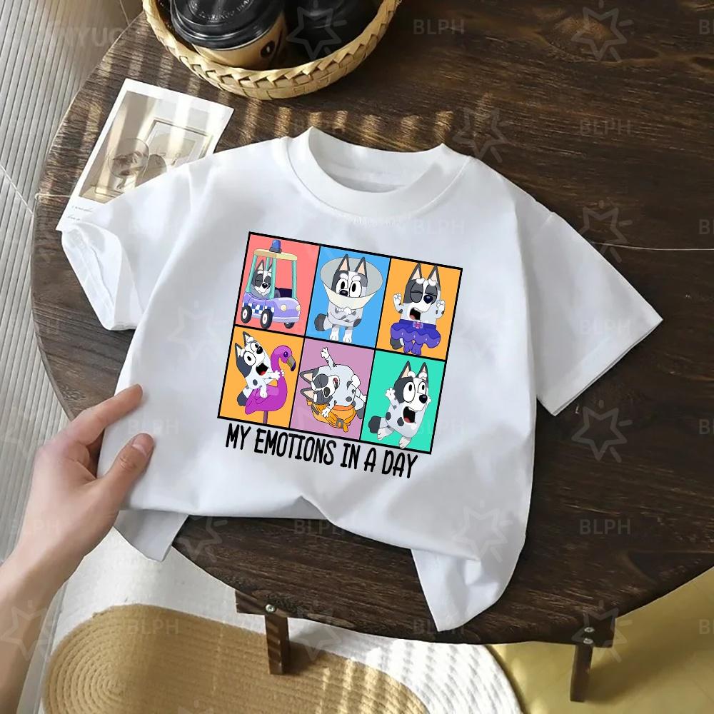 Kids TShirt Cute Bluey Character Print Soft Cotton Casual Short Sleeve Tee Tops for Boys Girls Summer Comfortable Cartoon Cloth