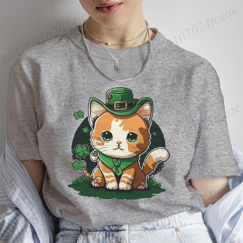 New Summer Tshirts St Patricks Day Irish Cat Happy St Patricks Fashion Womens Oversized TShirt Casual Womens Clothing Tops