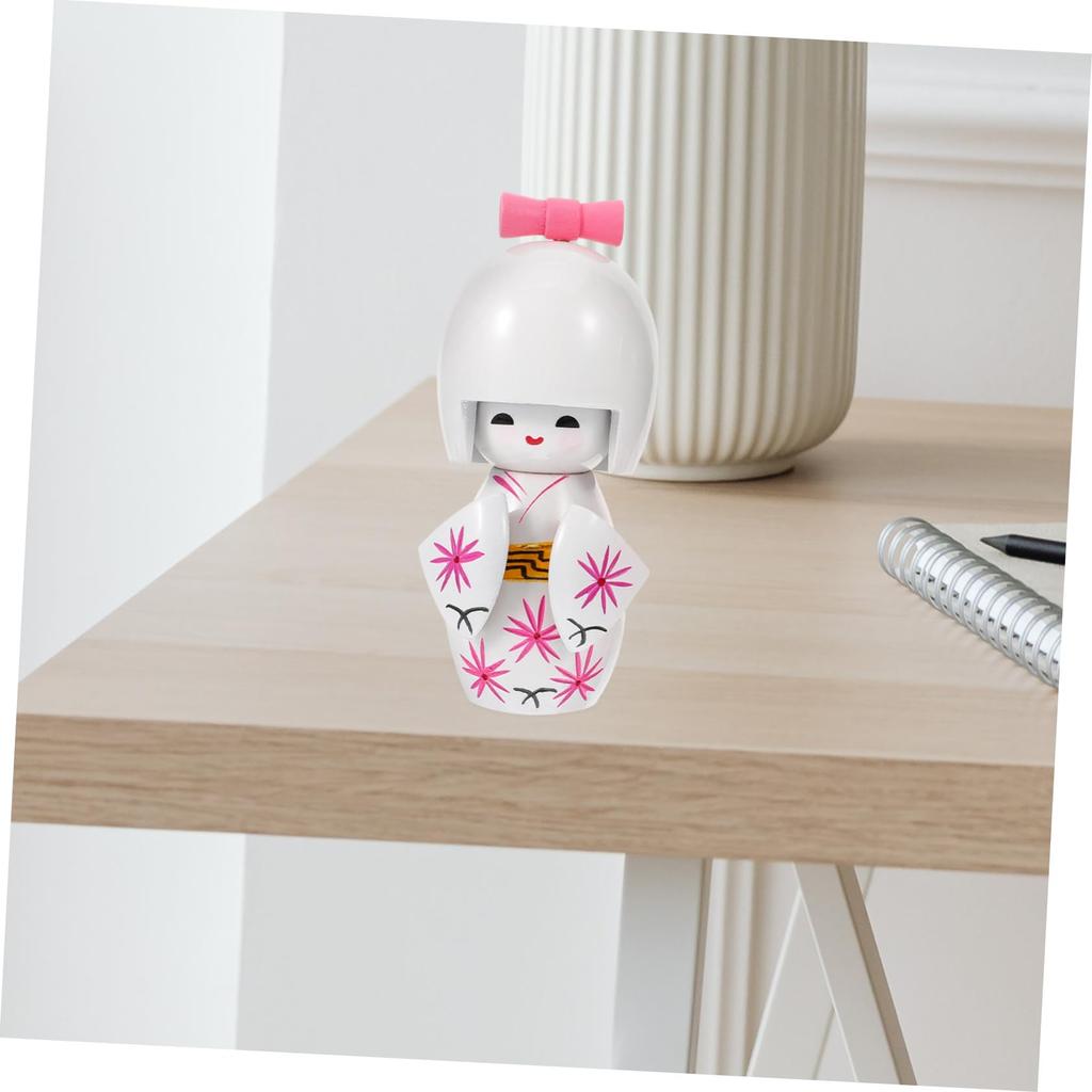 Toyvian Kimono Doll Doll Wooden Japanese Female Figurine Decor Girl Kimono Home Crafts Traditional Craft Ornament 2-Piece Collector's