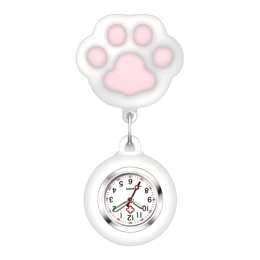 

Медсестринские часы с расширяющимся карманом, милый дизайн с крючком, кошачьи цифры, часы, белые, читать, (Белый Коготь) белый