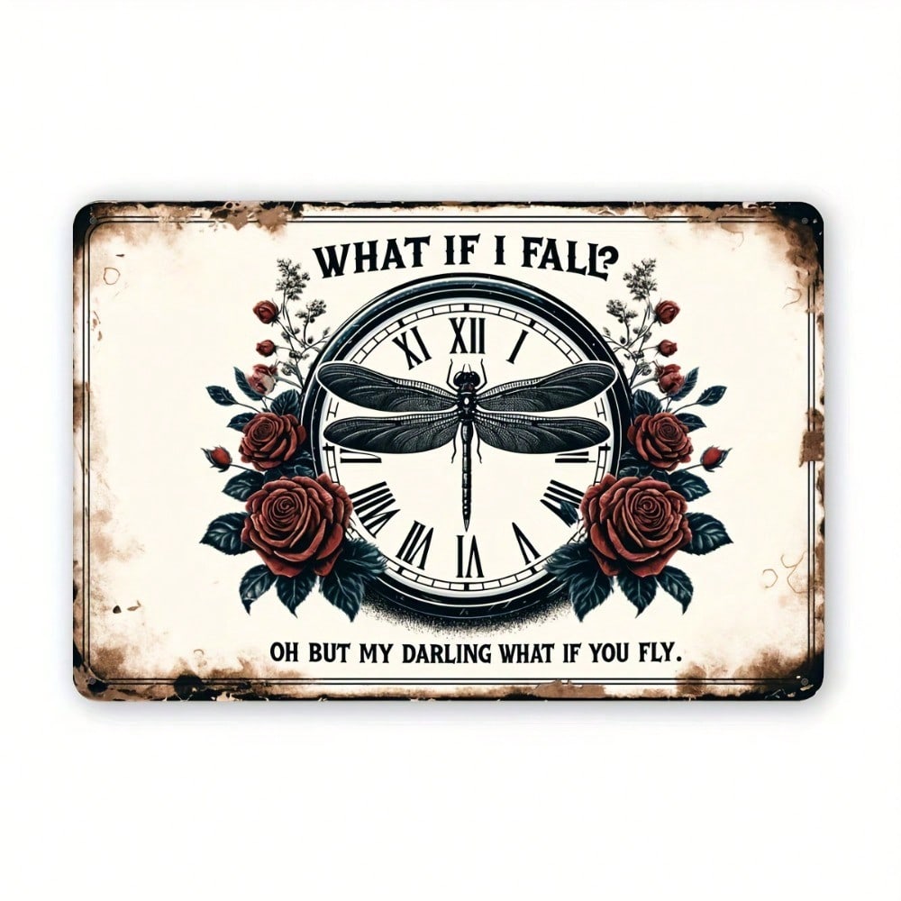 Vintage Rose Clock Metal Wall Poster 20x30cm Home Decor