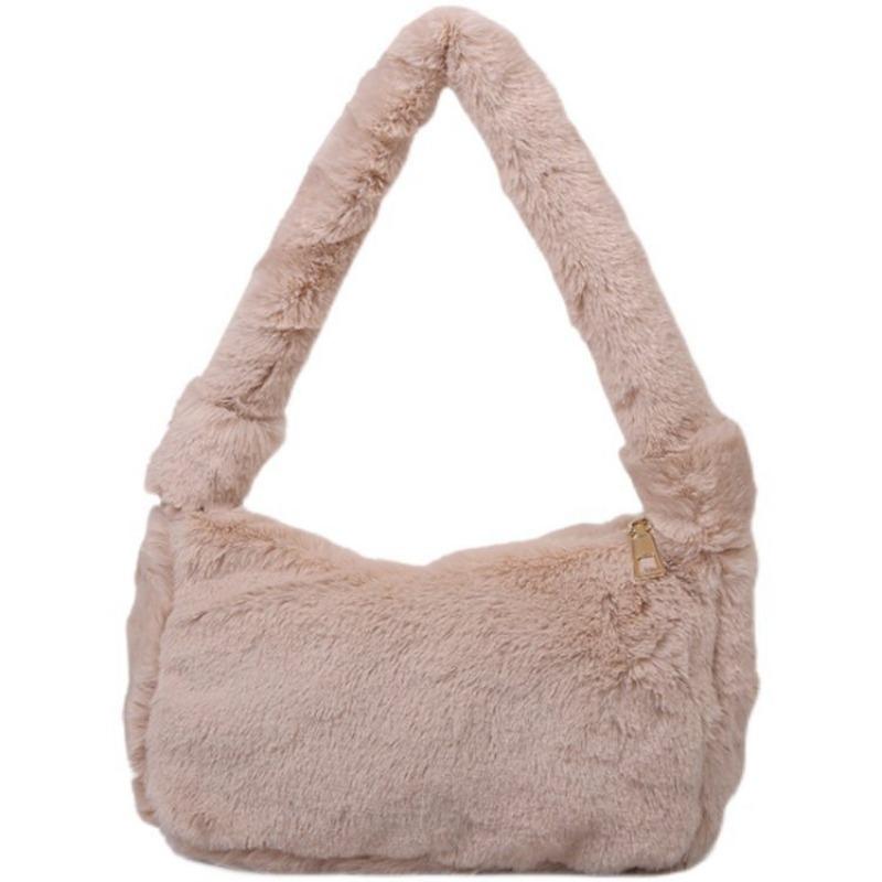 Autumn and Winter Fluff Solid Color Mini Bag Casual Fashion Underarm Women's Bag Fashion Plush Handbag