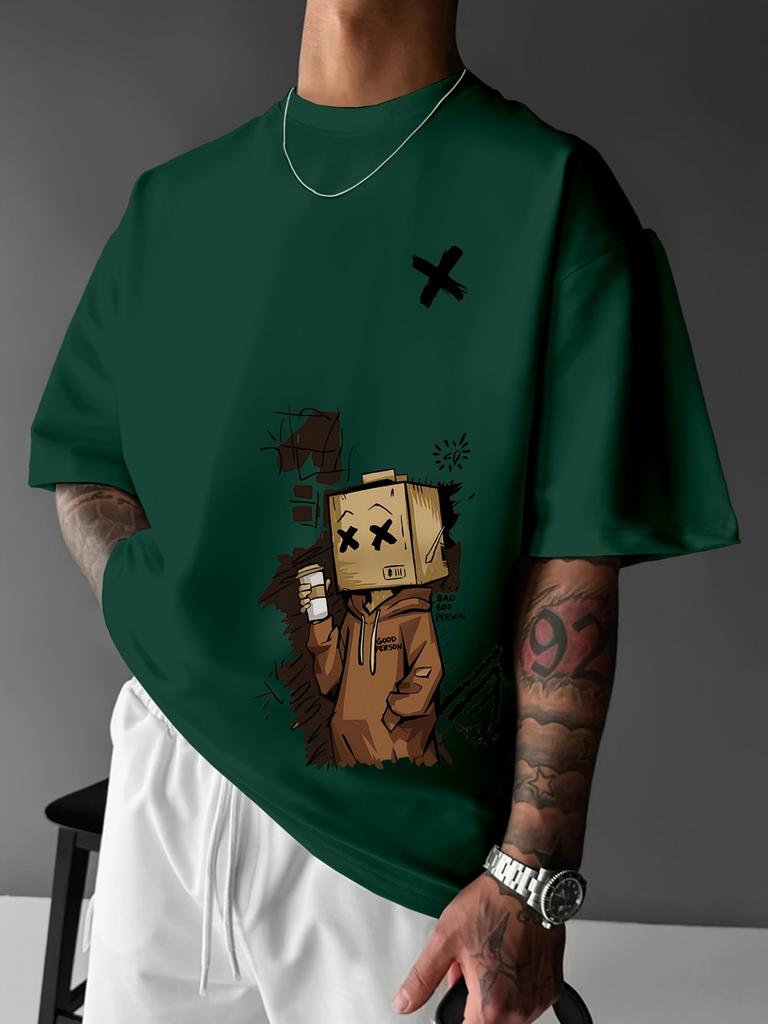 Cartoon Pattern 3D Printed T-shirt for Summer Fashion, Comfortable Round Neck Top, European and American Men's Casual Streetwear