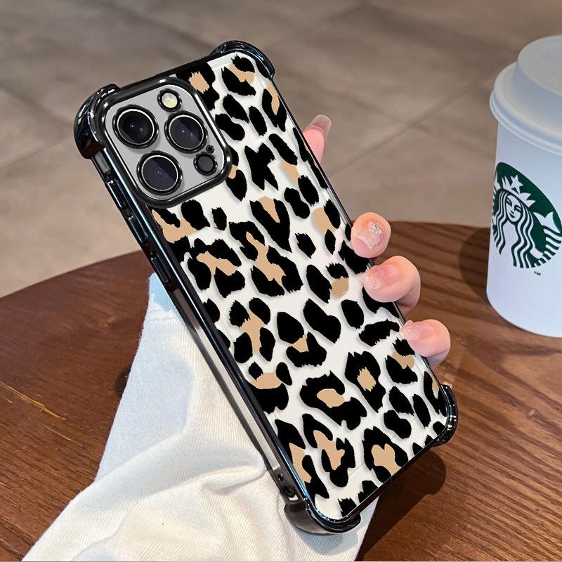 Hot-selling iphone13 leopard print mobile phone case 17promax anti-drop airbag case Apple 16 high-value women's model