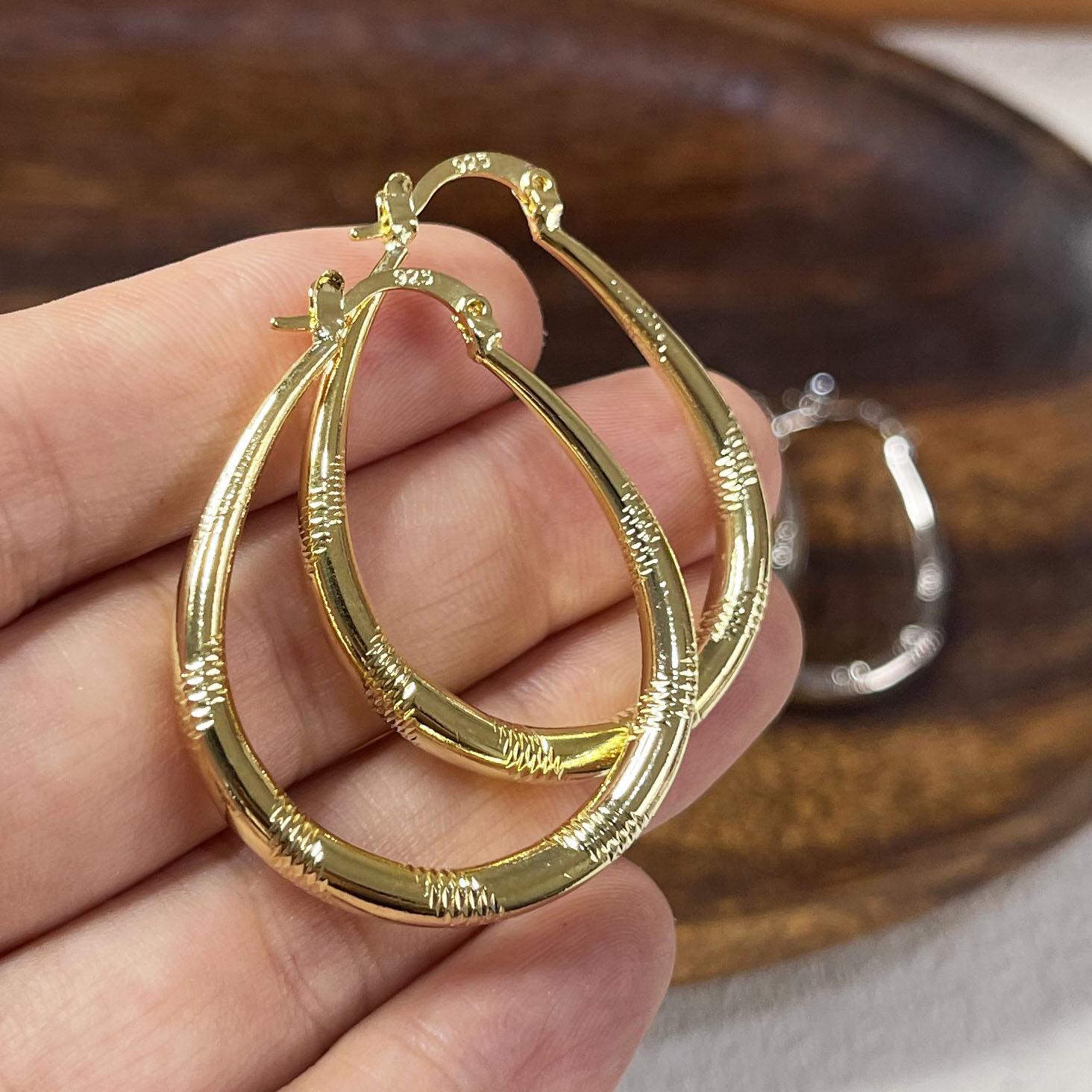 

BF CLUB 925 Sterling Silver Earrings For Women Trendy Simple Big Oval Gold Earring Jewelry Prevent Allergy Party Accessories