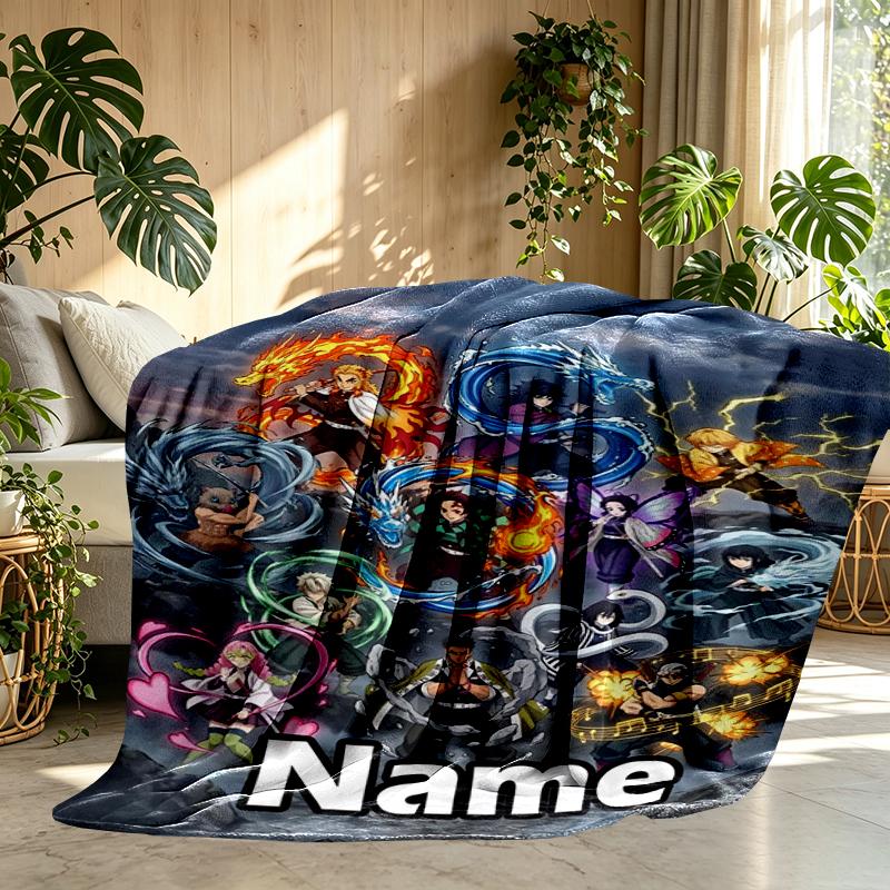 Custom Name Personalized Demon Slayer Print Blanket, Home Decor, Bedroom, Sofa, Camping, Couch, Gifts for Birthday Christmas