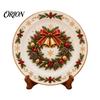 Round Plate Decor Wooden Christmas Plate, Santa Snowman Stocking Tree Bell Sleigh Dish Xmas Party Supplies Decor, Tabletop Ornament for Home