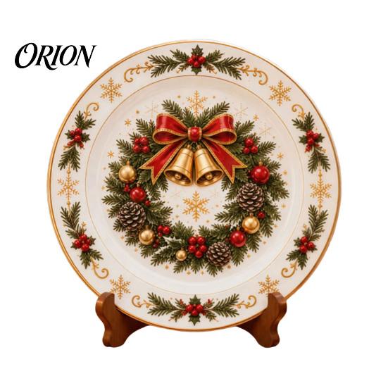 Round Plate Decor Wooden Christmas Plate, Santa Snowman Stocking Tree Bell Sleigh Dish Xmas Party Supplies Decor, Tabletop Ornament for Home