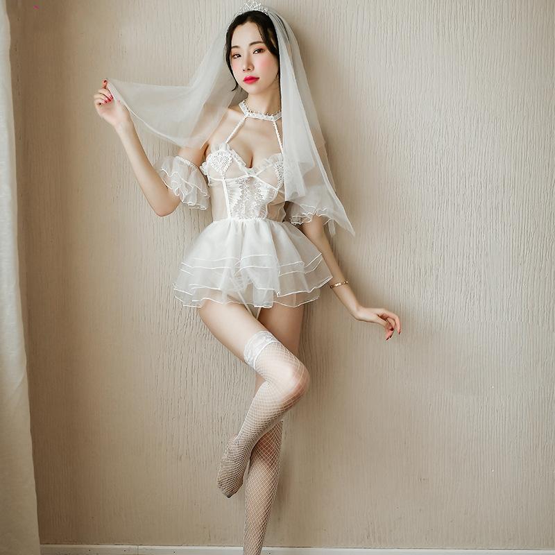 Funny Lingerie Bridal Headdress Pengpeng Princess Dress Embroidery Sexy Sleeping Dress Set Cute Girl Uniform