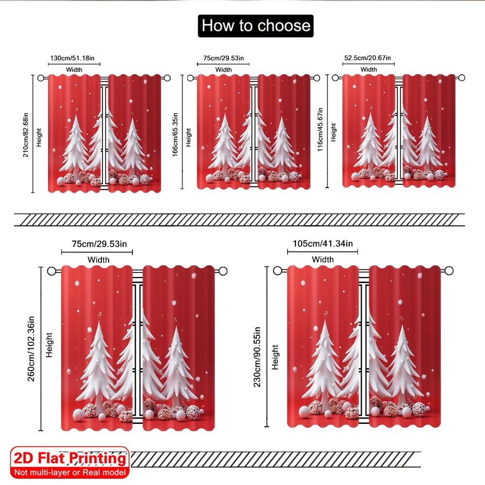 2pcs 2D Flat Printing Merry Christmas Window Drapes Winter Snowscape Trees Holiday Polyester Without Electricity Birthday Party