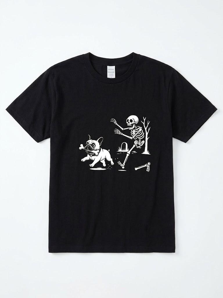 Funny French Bulldog Skeleton Halloween T-Shirt - Frenchie Dog Lover Graphic Tee S