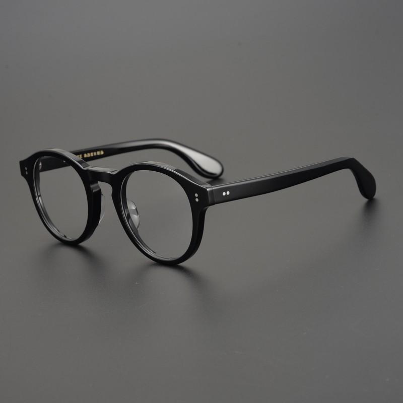 Mens Womens Round Black Thick Full Rim Eyeglass Frame Handmade Acetate Blue Light Blocking Myopia