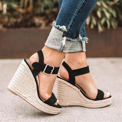 Sandálias plataforma de verão femininas peep toe salto alto cunha fivelas no tornozelo sandália alpargatas sandálias femininas sapatos