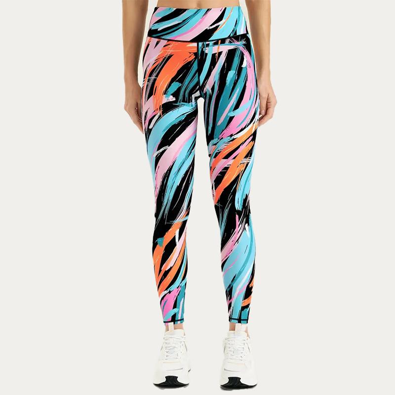 Womens Creative Colored Lines Prints Stretch Yoga Leggings Fitness Running Gym Sports Active Pants