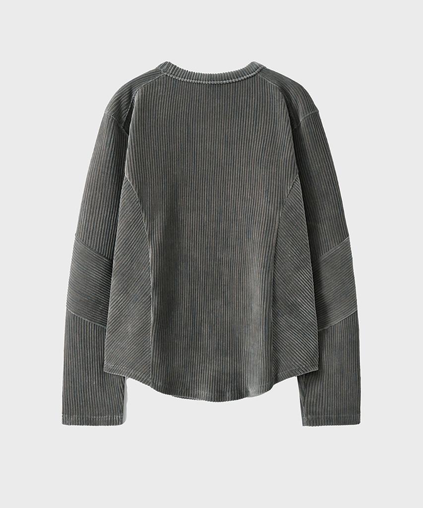 NOIRER Two-Tone Velvet Ribbed Structure T-Shirt (Blue-Gray)