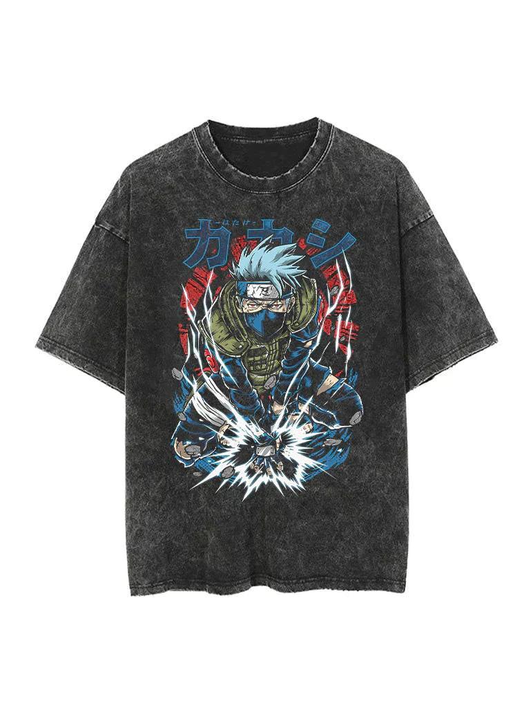 Hot Naruto Shippuden Itachi Uchiha Graphic Print T-shirt Men Women Vintage Washed Cotton Summer New Tee Streetwear Y2K Fashion Casual Oversized Top