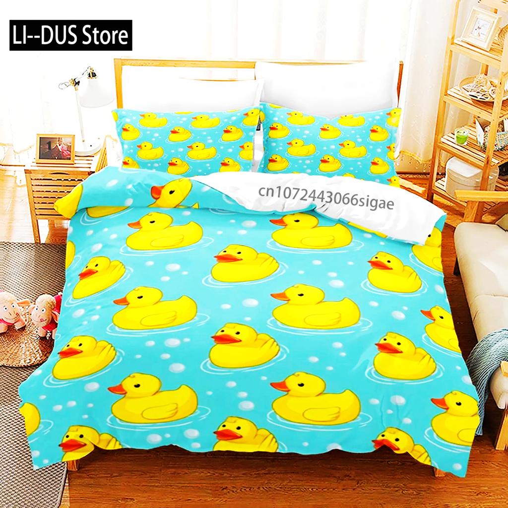Gelbe Ente Bettwäsche Set Einzelbett Twin Full Queen King Size Kleine Ente Bettset Aldult Jungen Schlafzimmer Bettbezug Sets 3D Druck 015