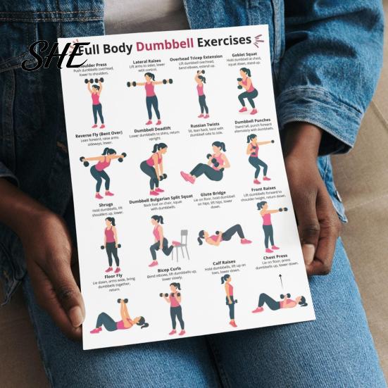 Istruzioni Esercizi con Manubri 5 Pezzi Poster Allenamento, Grafico da Casa per Braccia Allenamento Corpo Intero Gambe Fianchi Core, Guida Wall Art Senza Video