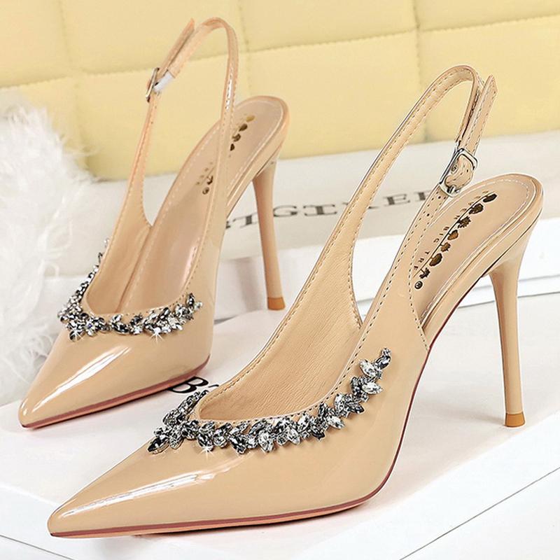 Sexy Rhinestone high heels Luxury Women Pumps Stiletto Heels 10 cm Buckle Women's high-heeled Sandals Summer Shoes Women Heels