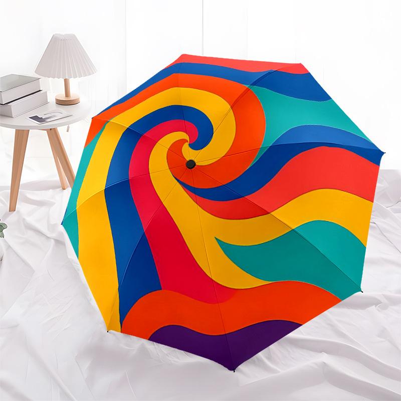 1pc Colorful Swirl Automatic Opening/Closing Umbrella with Operation & Windproof Canopy yy260311017