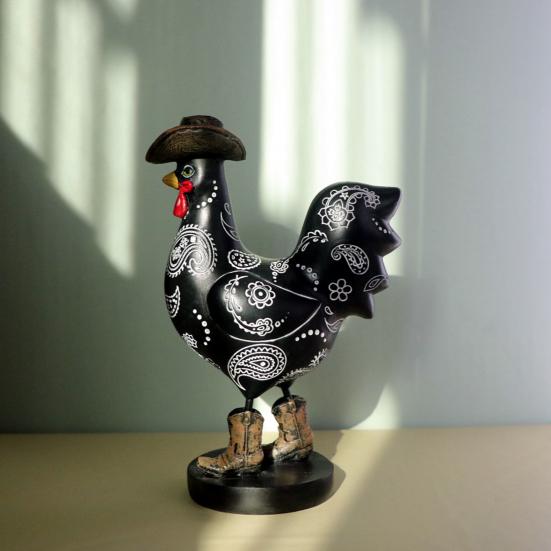Cowboy Rooster Resin Figurine Cartoon Boot Cock Statue Animal Sculpture Home Office