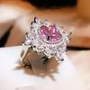 New Color Separation Simulation Pink Tourmaline Color Full Diamond Opening Pink Square Zircon Womans Ring