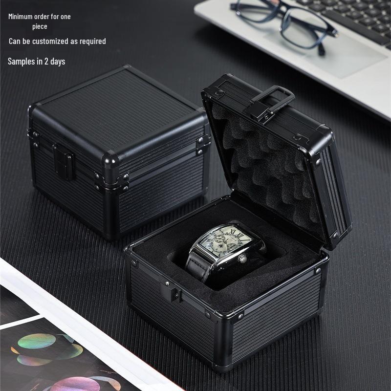 Aluminum Alloy Watch Storage Box with Movable Dividers - Black Display Case