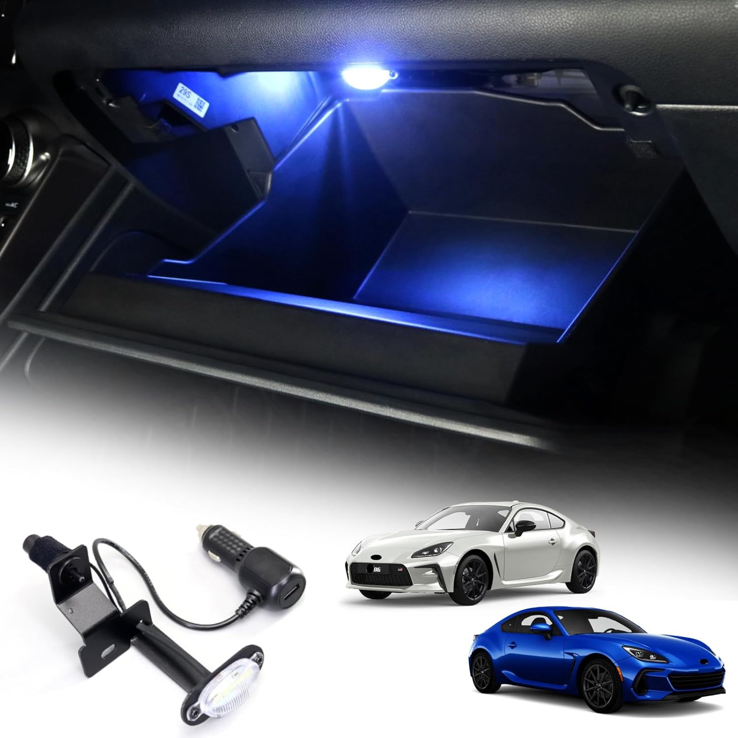 KUNGKIC LED Glove Box Light for Toyota GR86 Subaru BRZ 2021 2022 2023 2024 2025 Automatic Lighting Car Convenience LED Lights Bulb with USB Charging синий