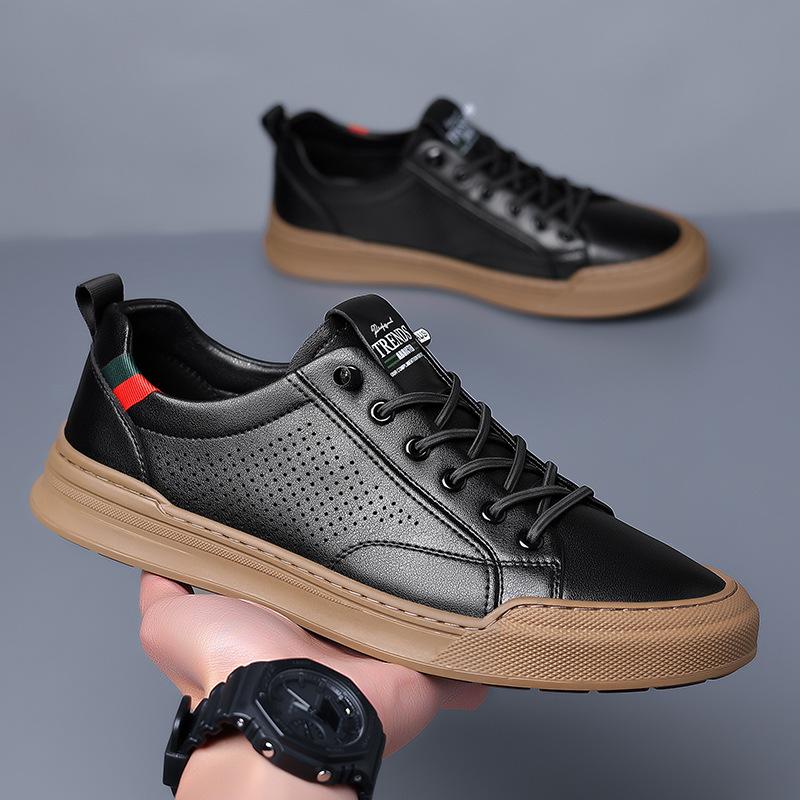 Breathable Men'S Sandals Leather Cowhide Little White Shoes Low-Top Board Shoes Casual Shoes Men