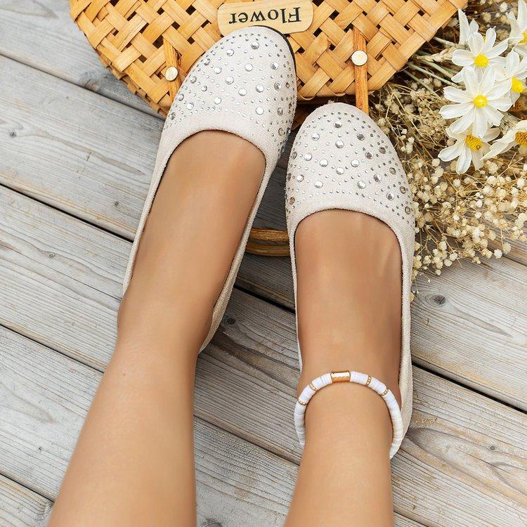 Foreign Trade 2025 Large Size Shallow Mouth Flat Sole Shoes Light and Comfortable Rhinestone Women's Shoes Comfortable Versatile and Breathable