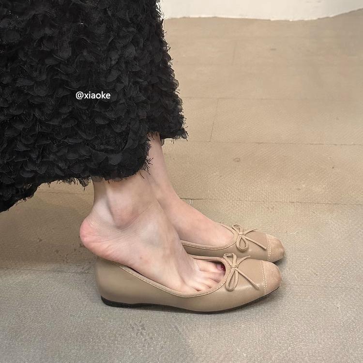 Inner height-increasing ballet shoes 2025 spring and summer new shallow bow single shoes grandma shoes commuter Mary Jane shoes