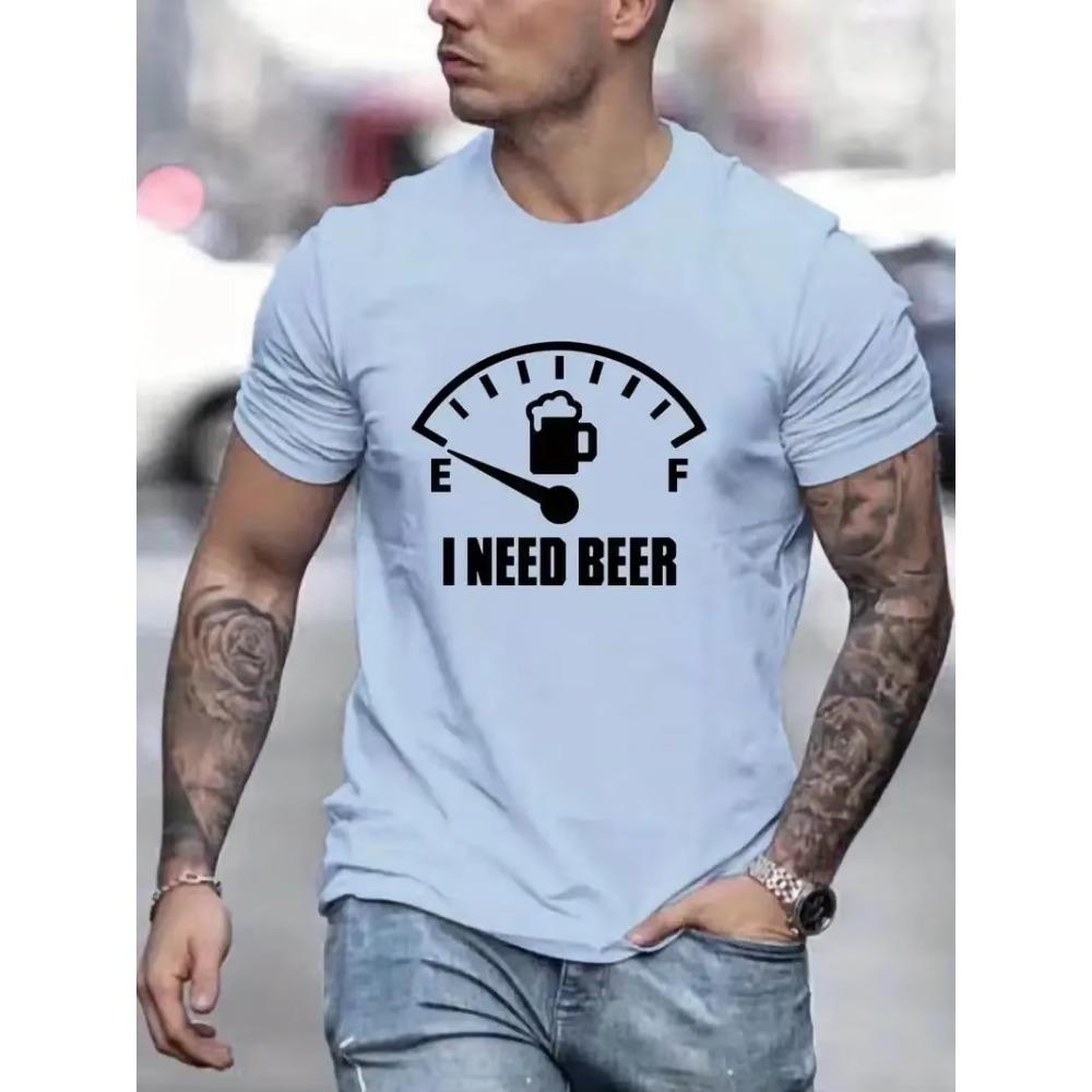 'I Need Beer 'Graphic Printed Men's Comfort T-Shirt GraphicT-Shirt Men's Summer Outdoor Clothing Men's Clothing Men's Cotton Top