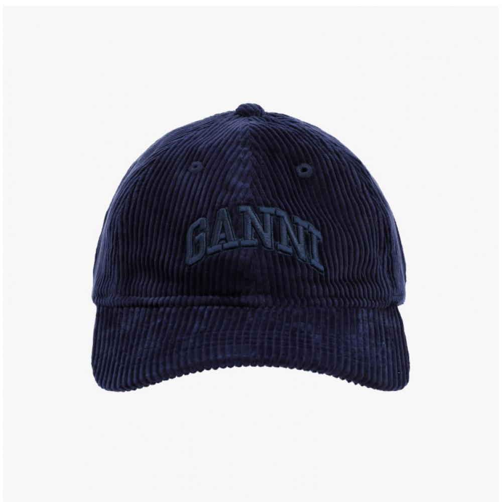Ganni A6472 642 Logo Embroidery Corduroy Ball Cap