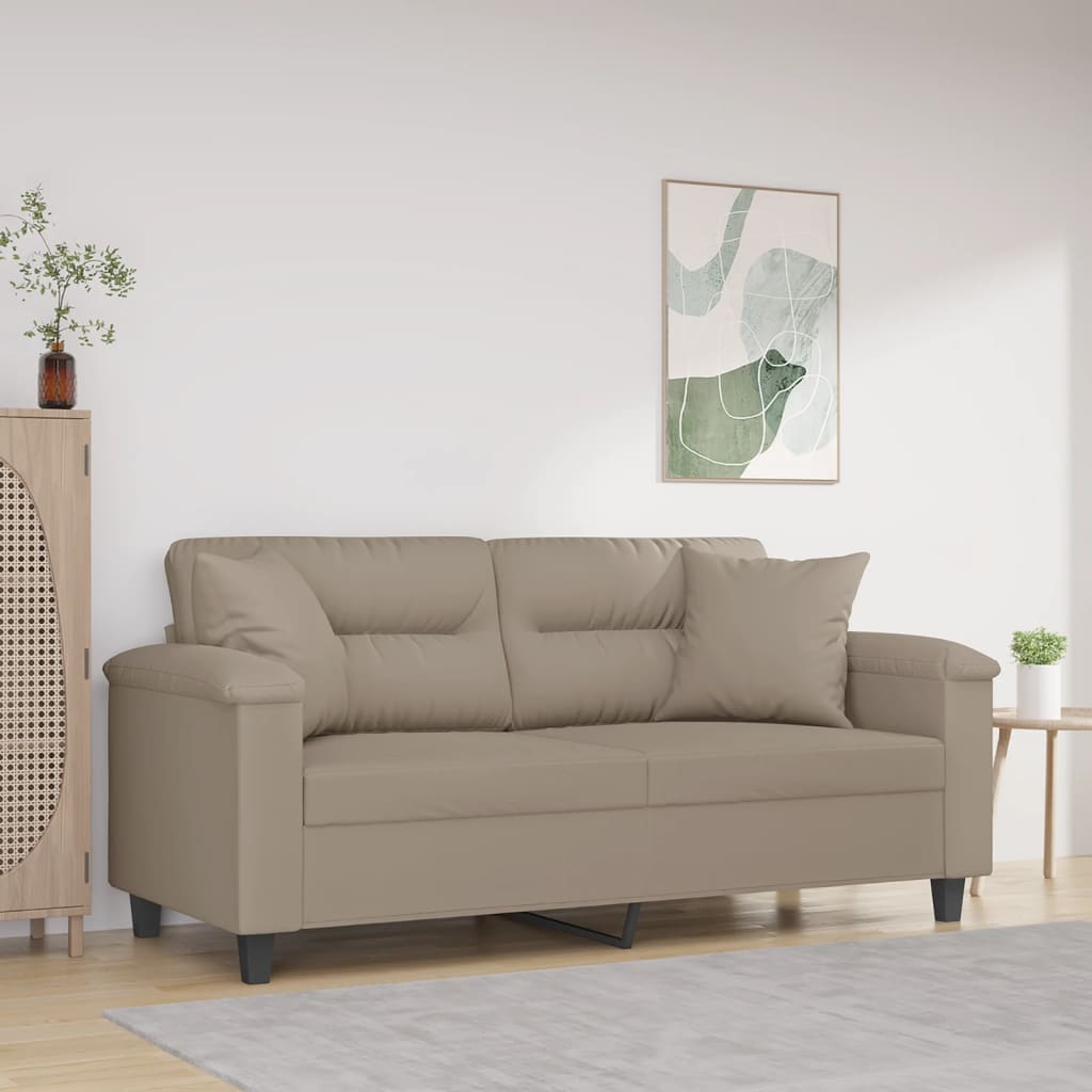 Vidaxl 2-Osobowa Sofa Z Poduszkami, Kolor Taupe, 140 Cm, Mikrofibra