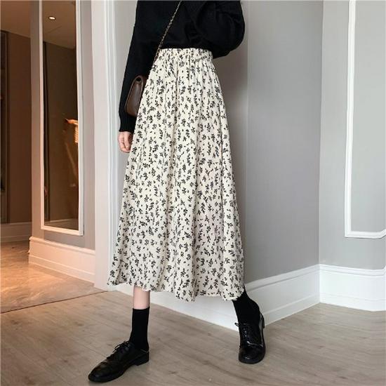 2025 Floral A-Line Petite Mid-Length Skirt for Women - Elegant Spring/Autumn Style