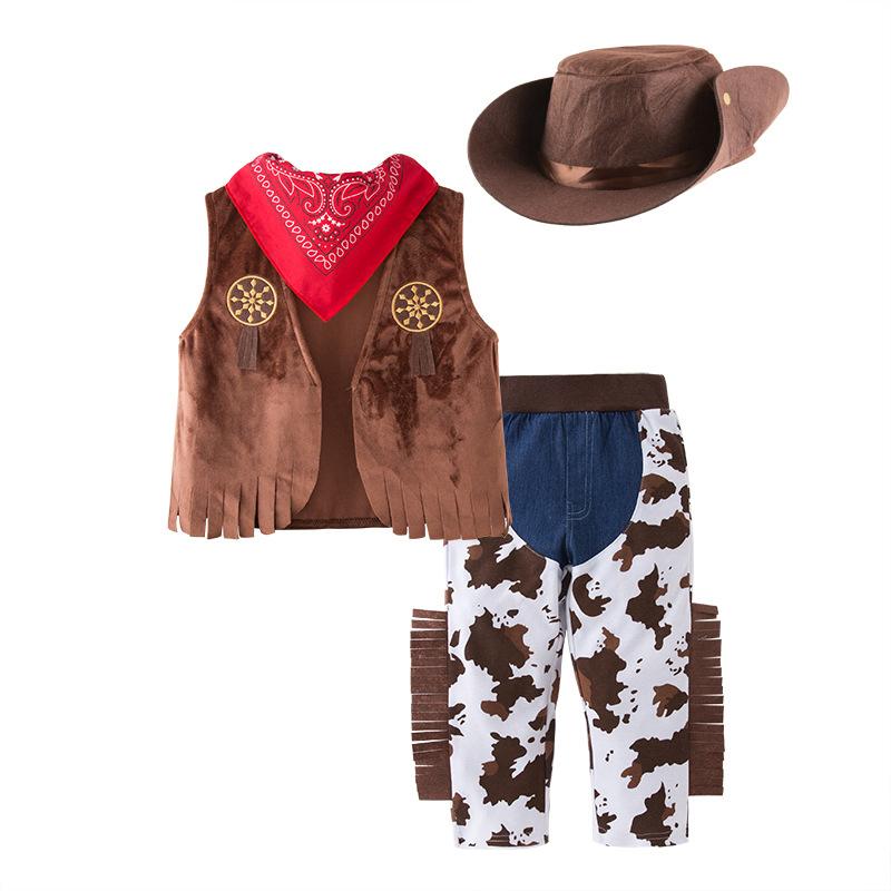 Baby Clothes Boys Cowboy Costume For Children Children Cosplay Clothing Sets Vest+Trousers Pants+Scarf+Hat 4pcs Toddler Outfits Suit