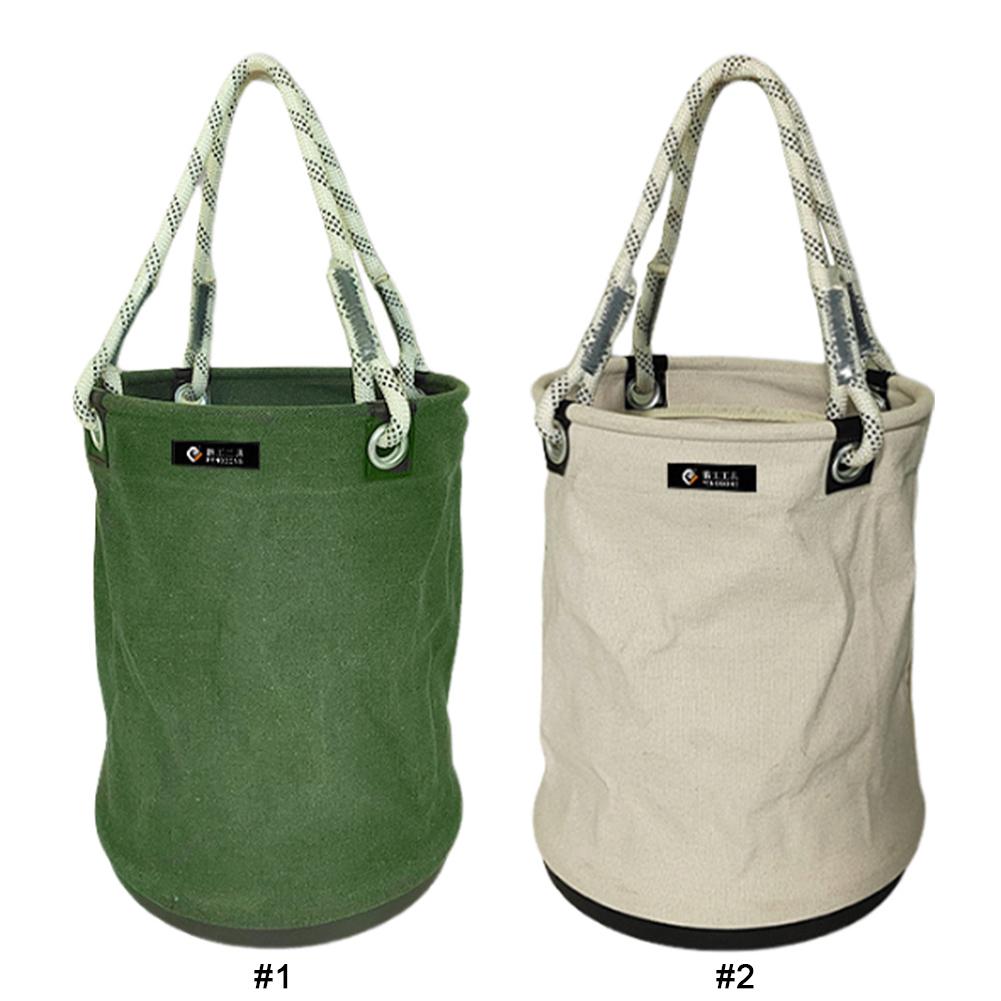 Canvas Tool Bucket Bag with Plastic Bottom Aerial Work Tool Bag Electrician All-Purpose Tool Bucket for Garden Tool