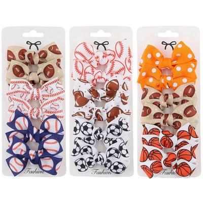 3 Pairs/lot Baby Bow Hair Clip Set for Girl Basketball Football Printed Hair Clips for Girls Creativity Sports Meeting Hair Accessory