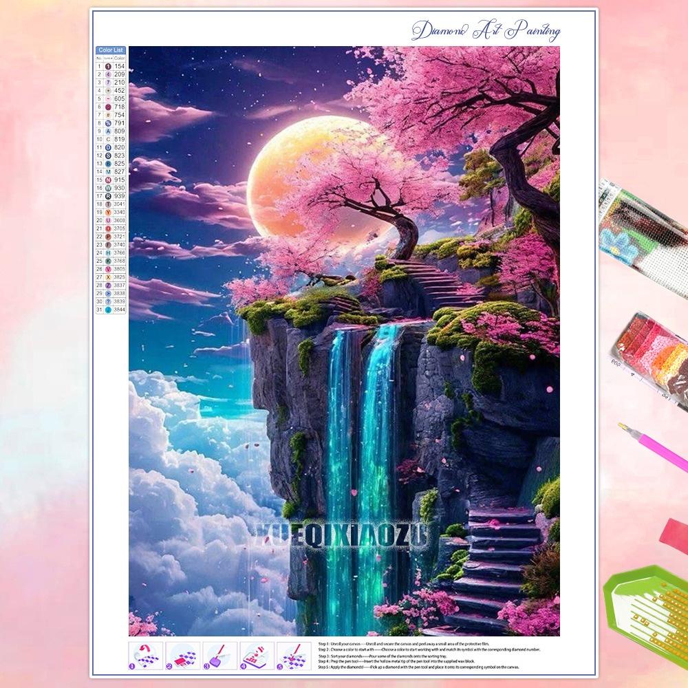 Pictură Diamant DIY Copac Lună Fantastică Peisaj Strasuri Foraj Complet Mozaic Broderie Handmade Decor Acasă Cadou Noutăți