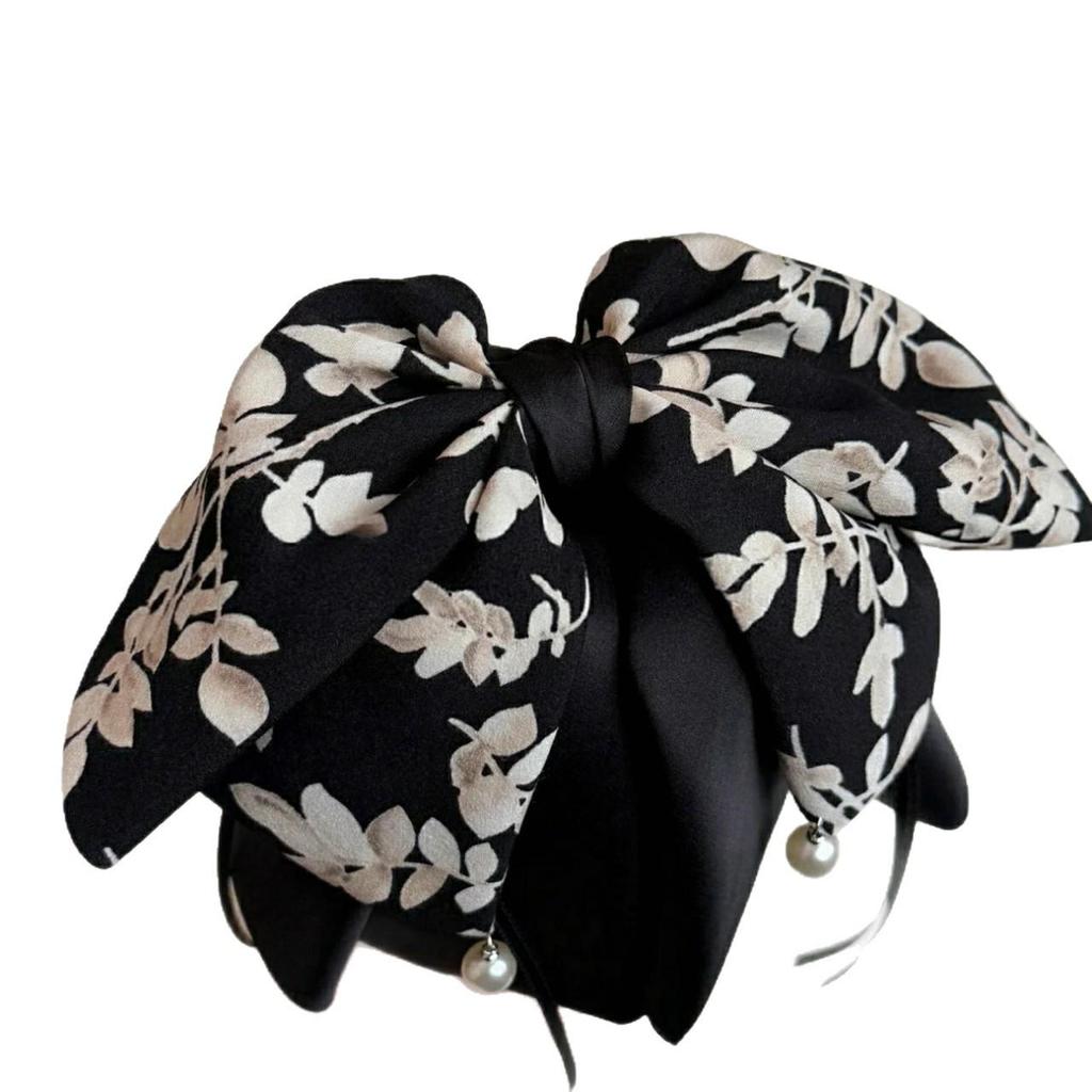Elegant French Retro Bow Ponytail Clip and Ink Wash Skirt Hair Tie for Women