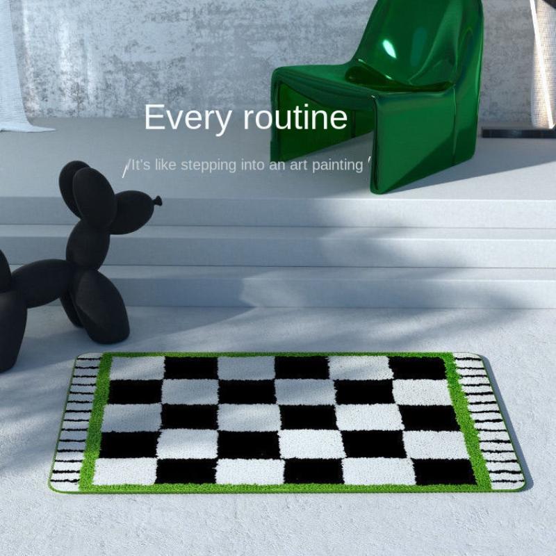 Flower Bath Mats Soft Plush Checkerboard Fluffy Grids Soft Floral Bathroom Carpet Bedside Carpet Home Decor Anti Slip Floor Mats