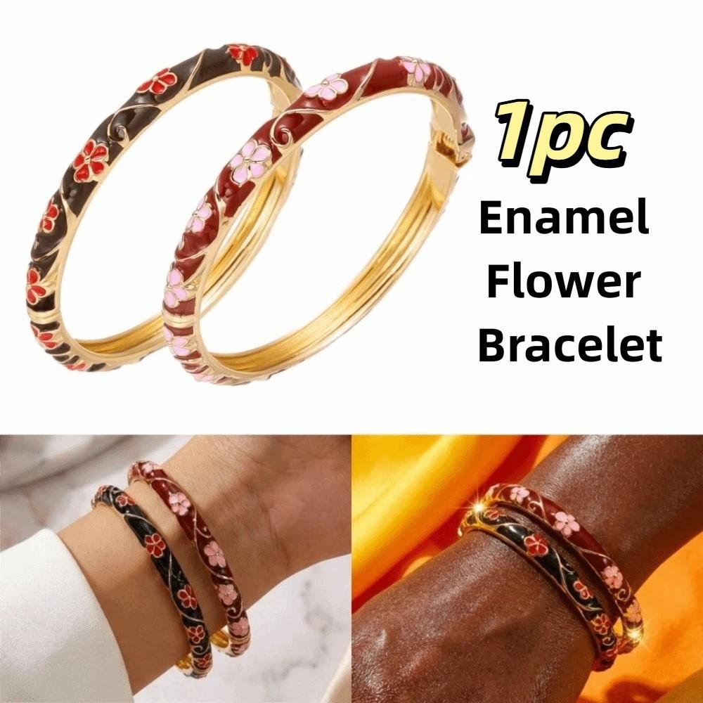 Dripping Oil Enamel Flower Bracelet Romantic Chinese Cloisonne Bracelet  Party