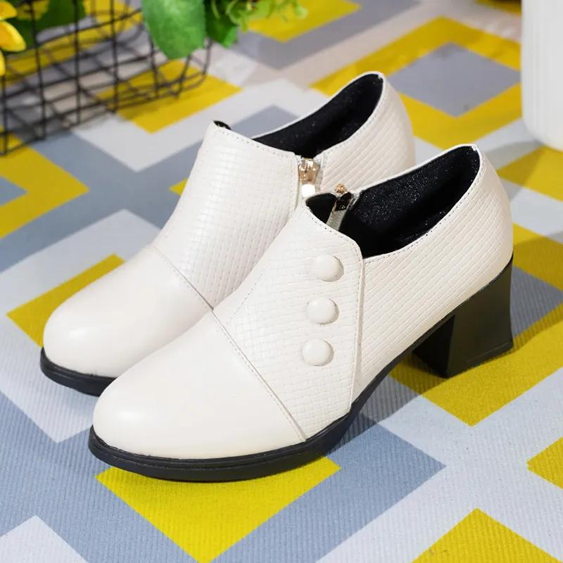 zapatos de mujer women cute round toe high quality spring & autumn ankle high heel shoes black leather shoes ab691