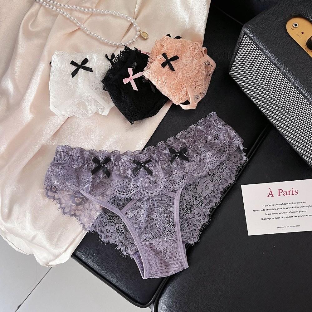 Low Waist Bowknot Lace Panties Japanese Style Mini Bow Underpants Breathable Thong for Women Lady
