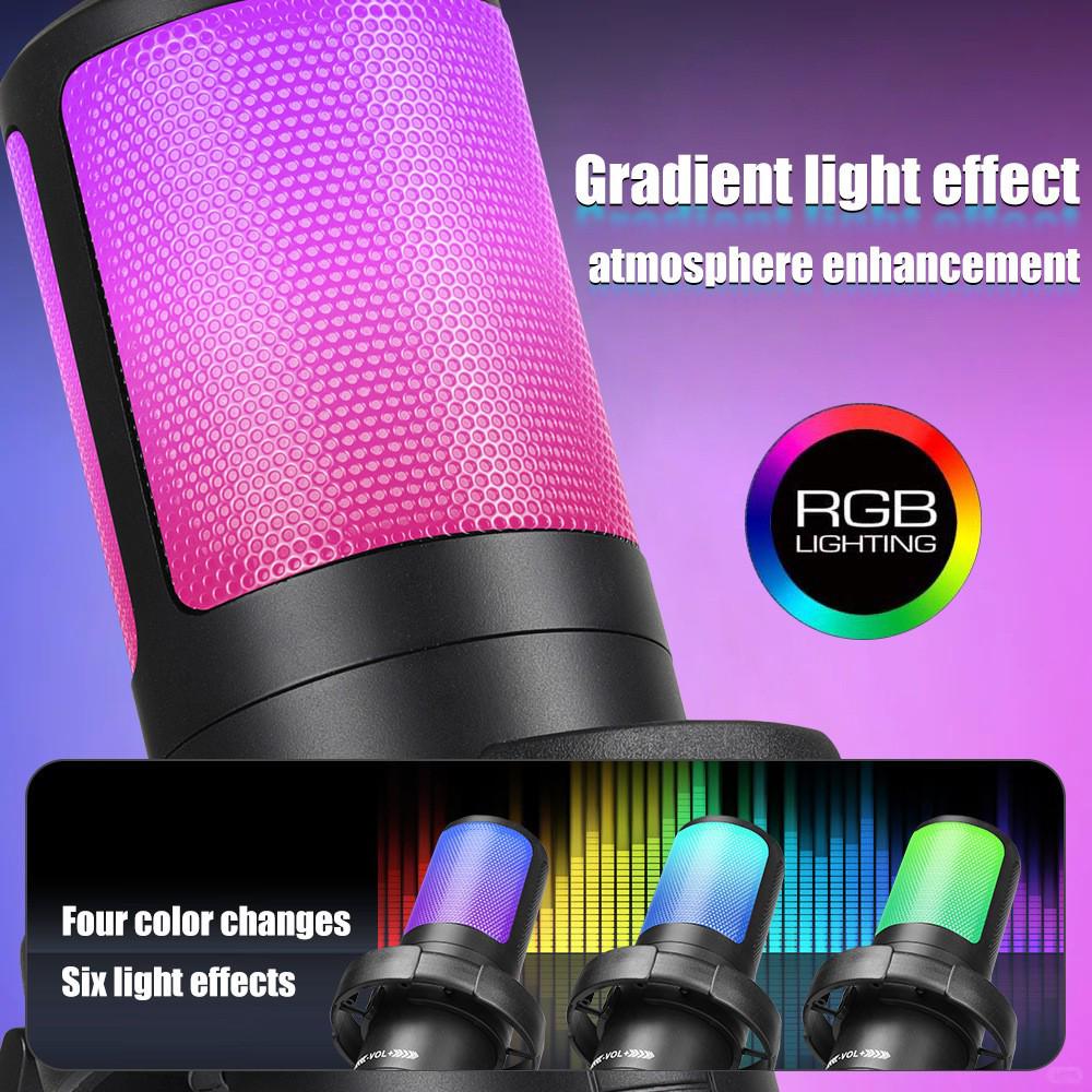 MS15 RGB Gaming E-Sports USB Microphone: Colorful Live Streaming Condenser Mic for Singing & Computer Use
