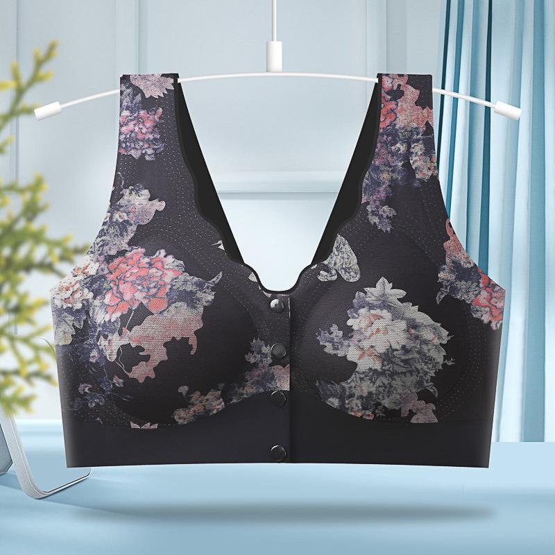 Middle-aged and elderly mother s underwear women s mesh yarn front buckle non-marking vest cover Middle-aged and elderly women s breast anti-sagging m [recommended 80- 47.5kg ] чёрный