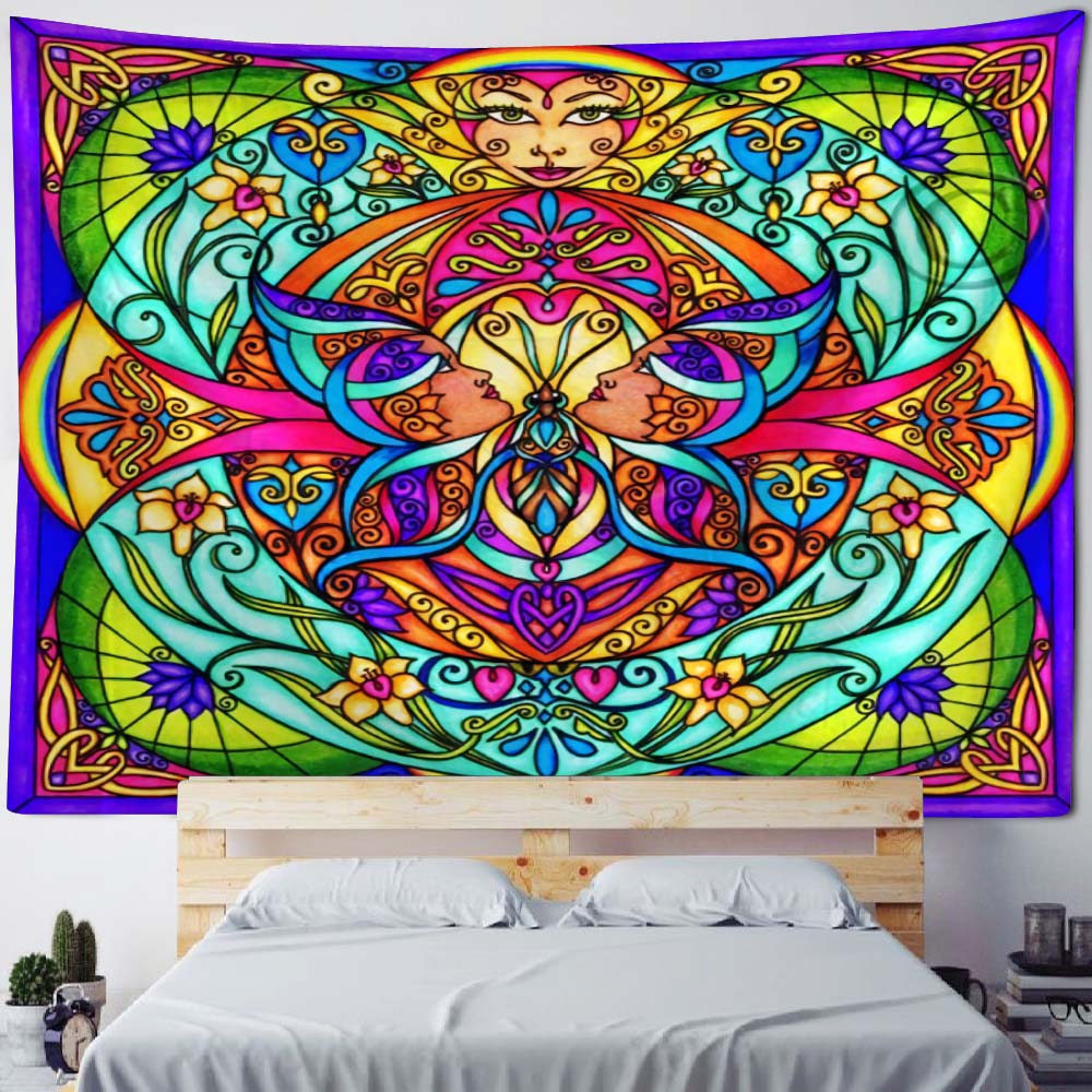 Mandala Wandteppich Bohemian Heimtextil Wanddekoration psychedelisch mehrfarbig geometrische Fraktalkunst Raumdekoration