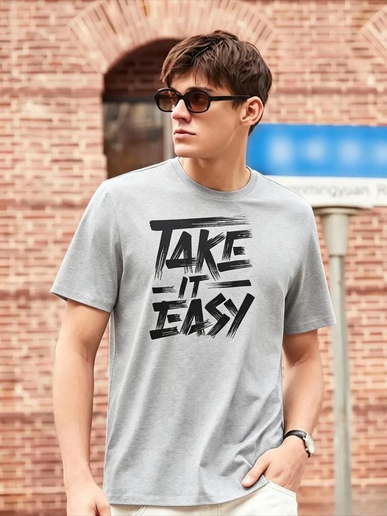 Unisexs Casual Tshirt Comfortable Trendy Take It Easy Graphic Tshirt Motivational Brushstroke Tee Minimalist Streetwear Shirt