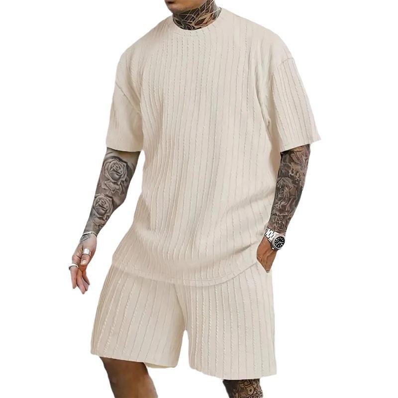 Europäisches & Amerikanisches 2024 Herren Freizeit-Textur-Kurzarm-Sommerurlaubsset