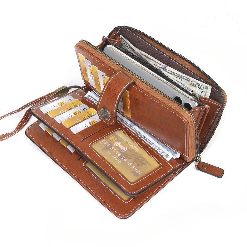 Women Long Wallet Large Capacity Hollow-Out Zipper Wallet Vintage Multi Card Holder Phone Purse Wristlet Clutch Lady Card Holder Coin Purse